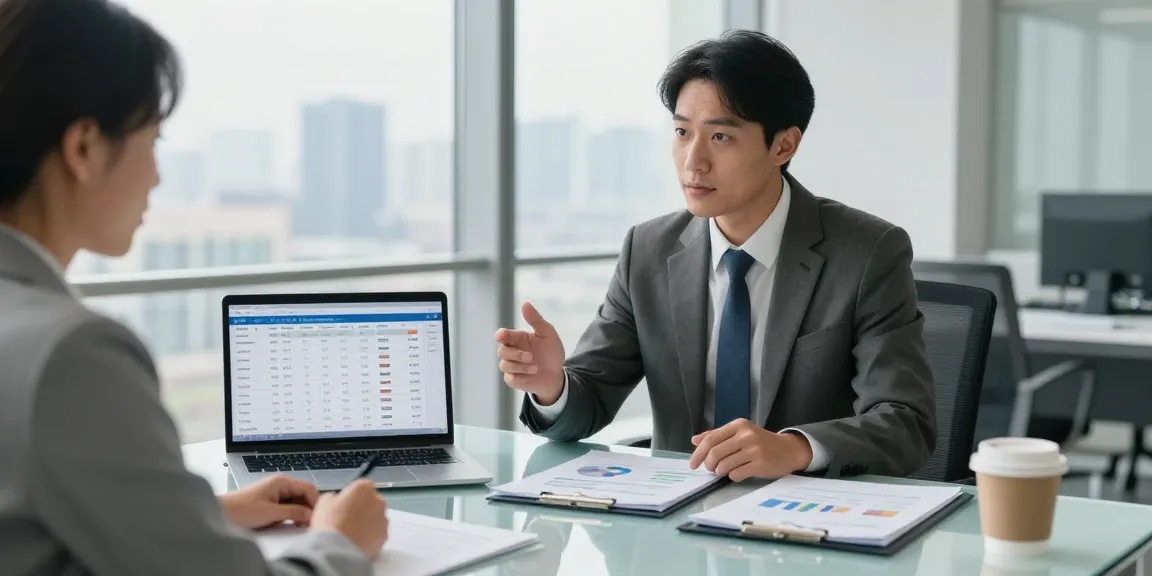 소액결제현금화에 대한 전문적인 금융 상담 장면, 현대적인 사무실에서 상담사가 고객과 대화하는 모습