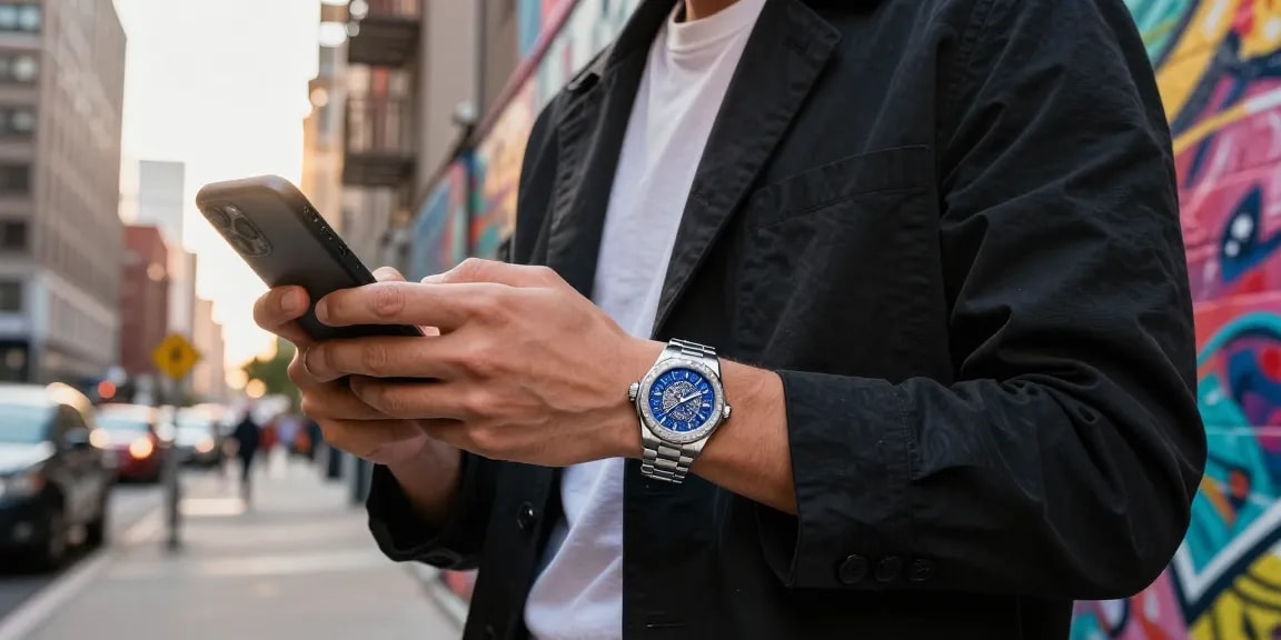 Luxury super clone watches showcased in an urban fashion scene with vibrant graffiti backdrop, emphasizing style and craftsmanship.