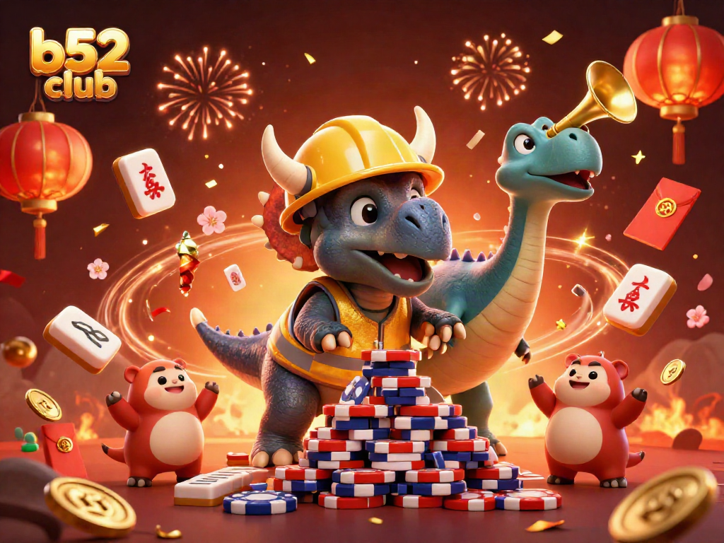 Experience the excitement of the b52 club with a jubilant casino scene featuring vibrant celebrations and playful characters.