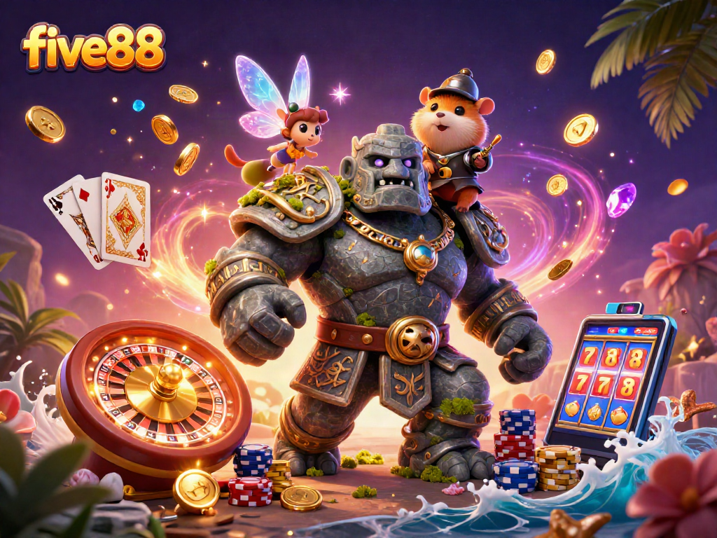 Experience vibrant action at five88 with 3D characters showcasing thrilling casino games and magical surprises.