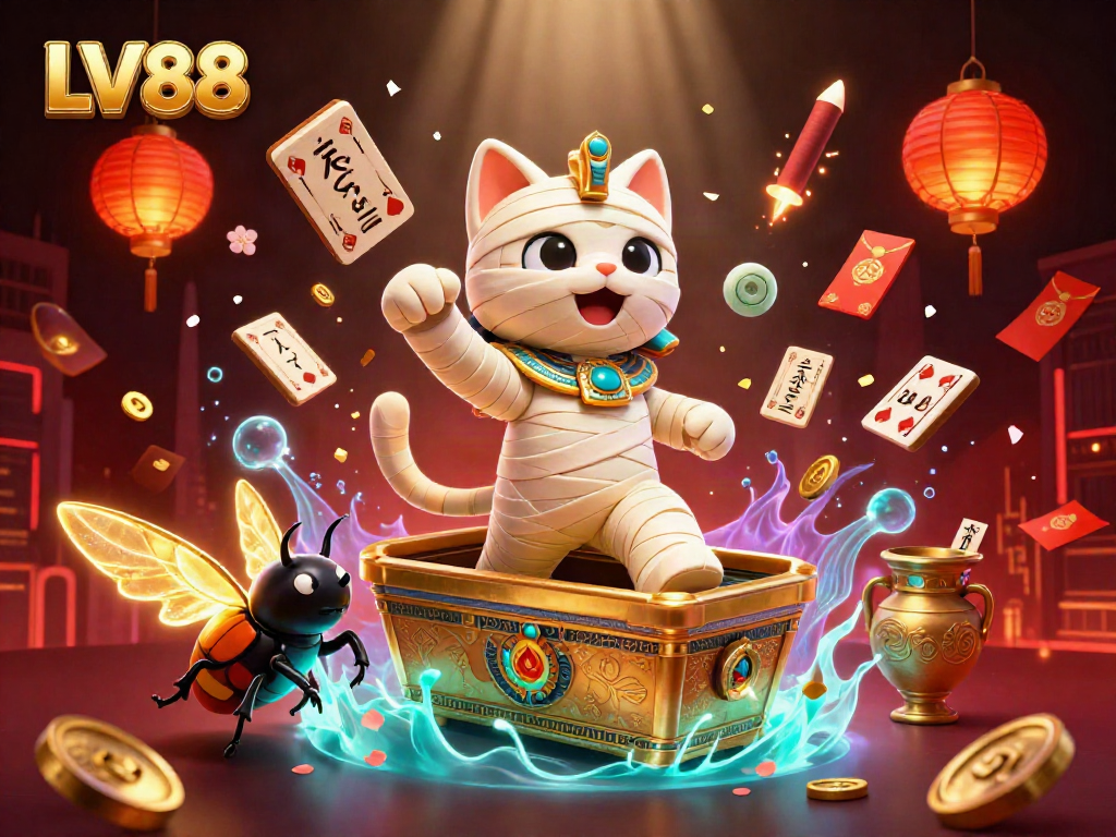 Experience thrilling gameplay at LV88 with an Egyptian cat casino theme showcasing vibrant elements.