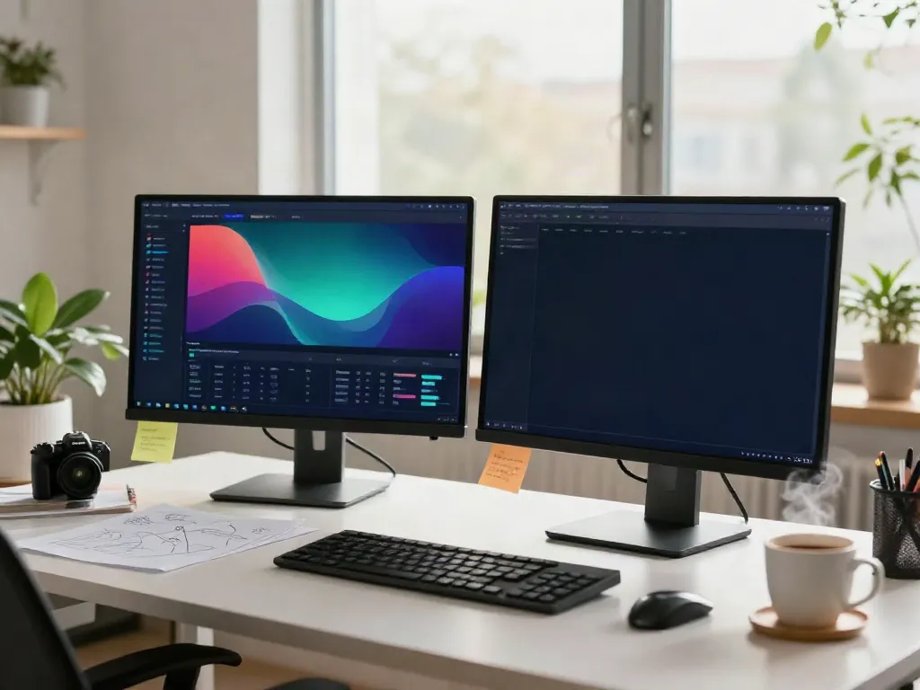 Digital marketer using instant indexing tools in a vibrant workspace