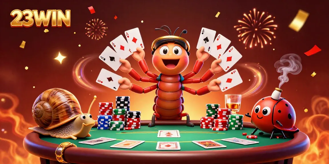 Experience the excitement of 23WIN with our casino-themed illustration featuring vibrant characters and gaming elements.