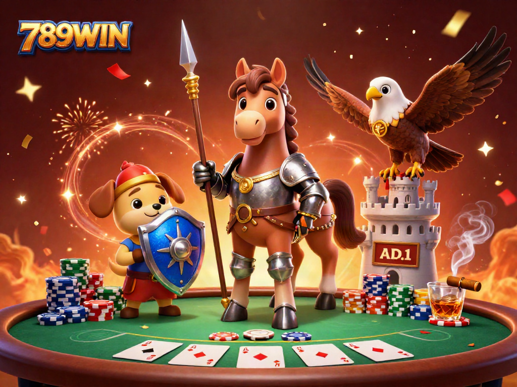 Experience thrilling gameplay at 789WIN with knights, poker elements, and cinematic style.