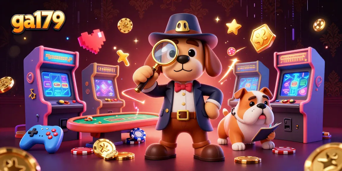 Engage in exciting poker strategies with ga179's scene featuring detectives and colorful game elements.