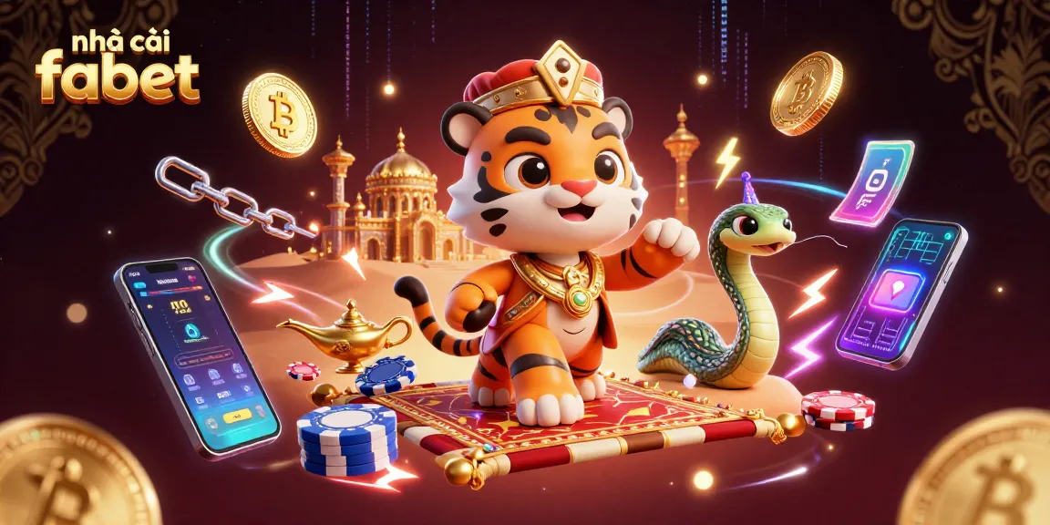 Experience the excitement at nhà cái fabet with a vibrant 3D casino scene featuring a tiger sultan and cryptocurrencies.