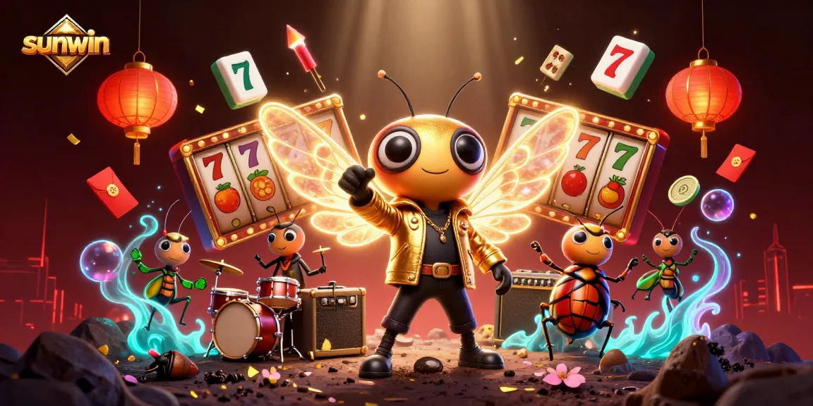 Engage with sunwin's thrilling slots featuring a cicada rock star and vibrant casino elements.